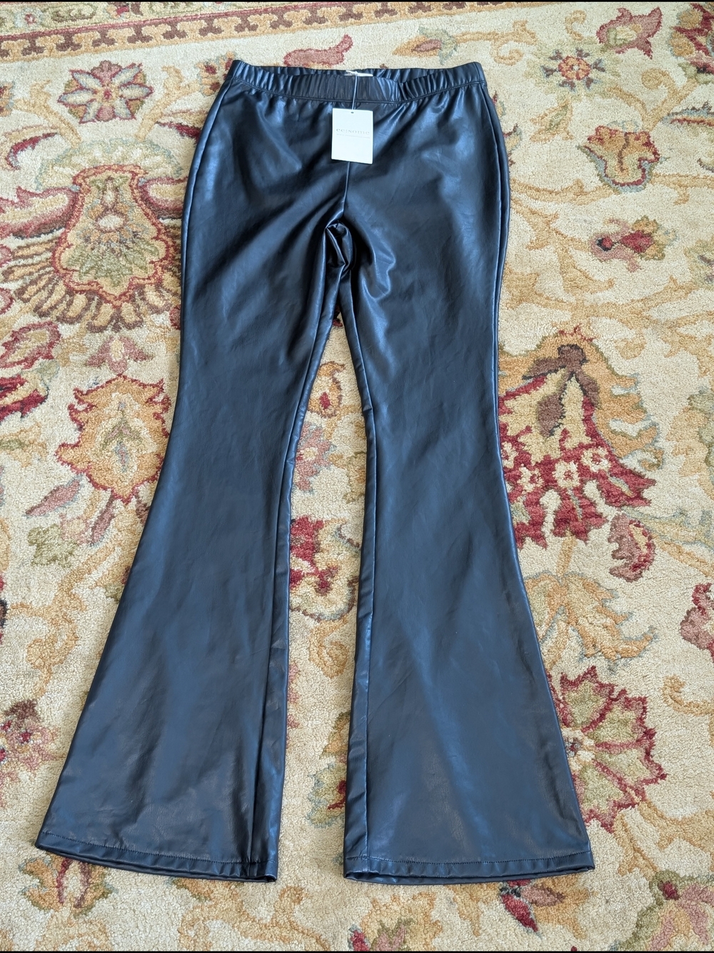 Faux Leather Flare Pants - Black